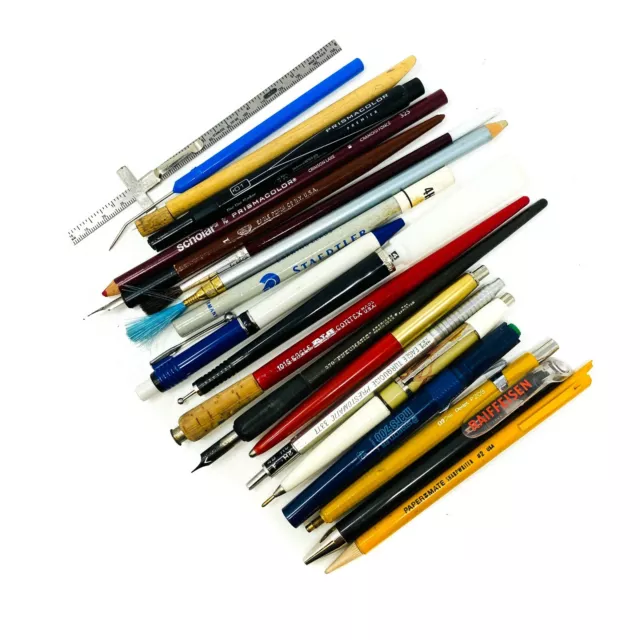 Various Brands Mixed Set Drawing Pencils & Fountain Pens & Brushes - Set of 20