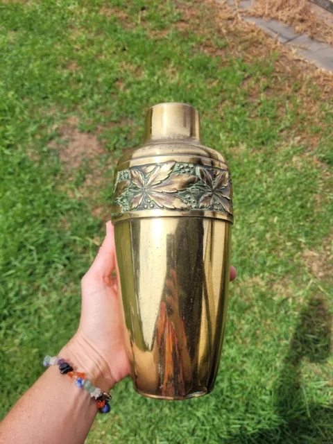 Art Nouveau Brass Repousse Floral Leaf Ebossed Vase Urn Copper Germany WMF ?