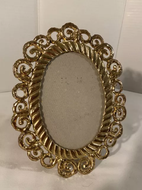 Vintage Barron Ornate Etched Abstract Gold Oval Picture Photo Frame (Signed)