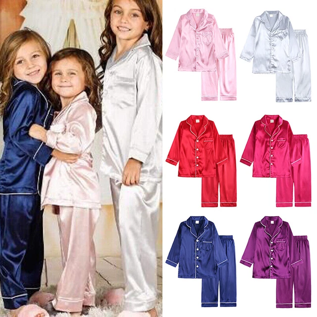 Set pigiami raso seta bambino bambina pigiami bambini maniche lunghe pigiami da notte Regno Unito