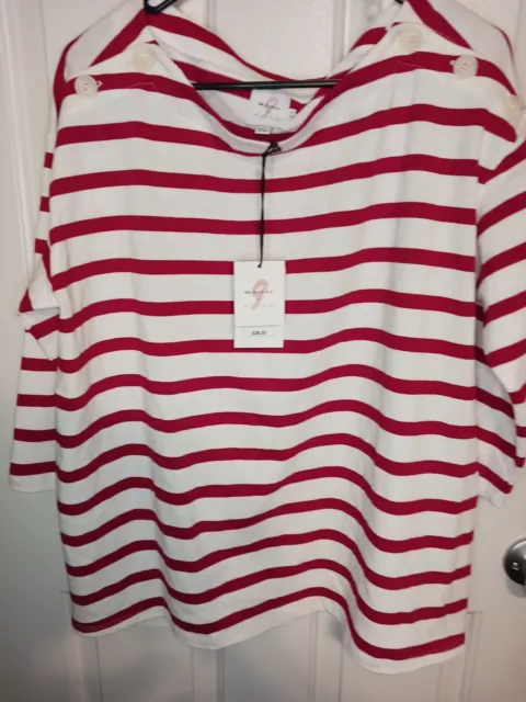 The Nines by Hatch Medium striped 3/4 sleeve top red white