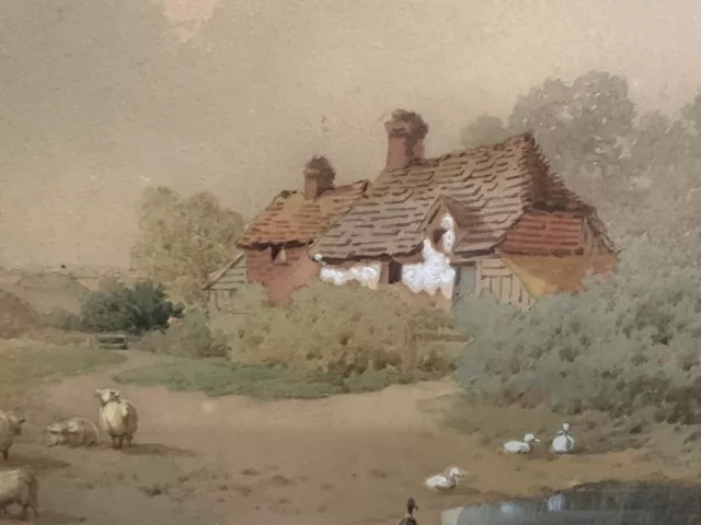 19th Century English Naive Oil Painting on Board Farmland Sheep Farm Victorian 2