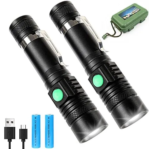 Lampe Torche Led Ultra Puissante Lot de 2-800 Lumens Lampe De Poche USB Recha...