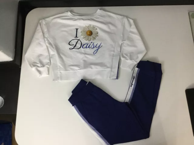 Monnalisa Set Tuta Ragazza Abito Daisey Età 9 Anni Bianco Blu Navy