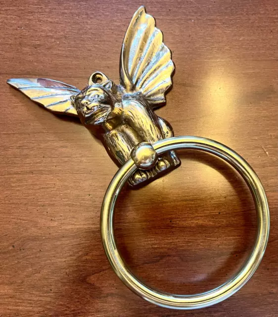 Vintage SPEIGEL ~Brass Winged Gargoyle Door Knocker Towel holder Hardware Gothic