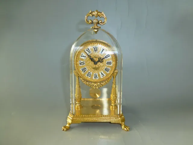 Antique German Gold Gilt Case Mechanical Carriage Swing Pendulum 8 Day Clock
