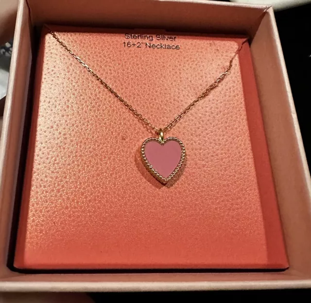 Artisan Pink Enamel Heart Vermeil Sterling Silver 925 Slide Pendant Necklace