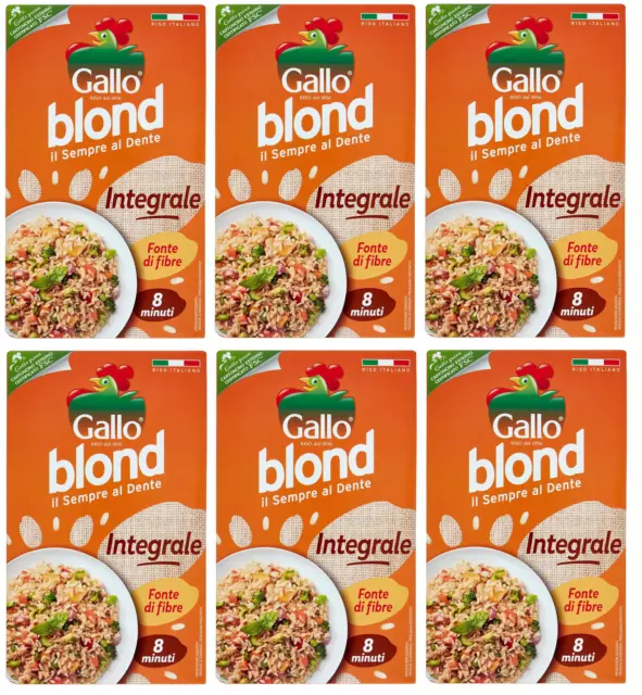 6x Gallo Riso Blond Integrale,100% Italienischer Reis,Vollkorn Reis 1Kg