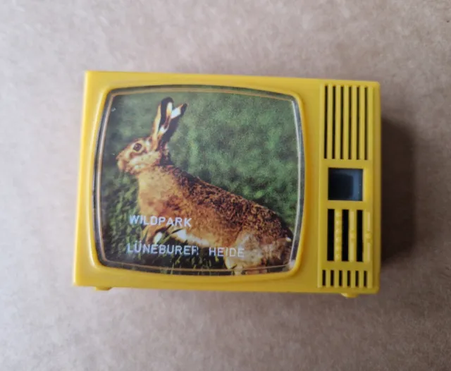 Plastiskop Gucki KLICK-TV Fernseher gelb " Wildpark Lüneburger Heide " 60er/70er