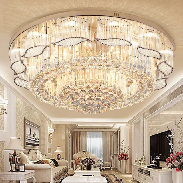 US Modern Crystal LED Ceiling Light Chandelier Flush Mount Lamp Lighting Fixture