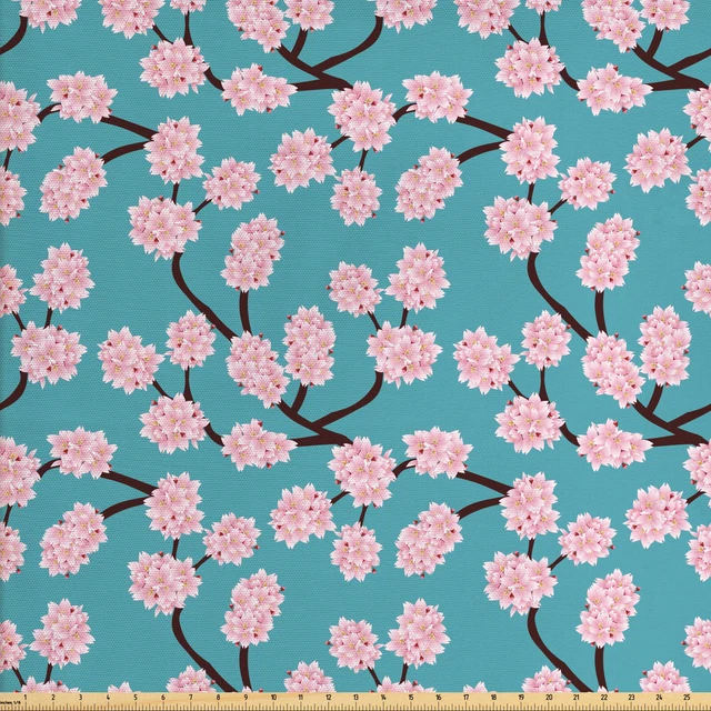 Azul y rosa Tejido por Metros flor de cerezo