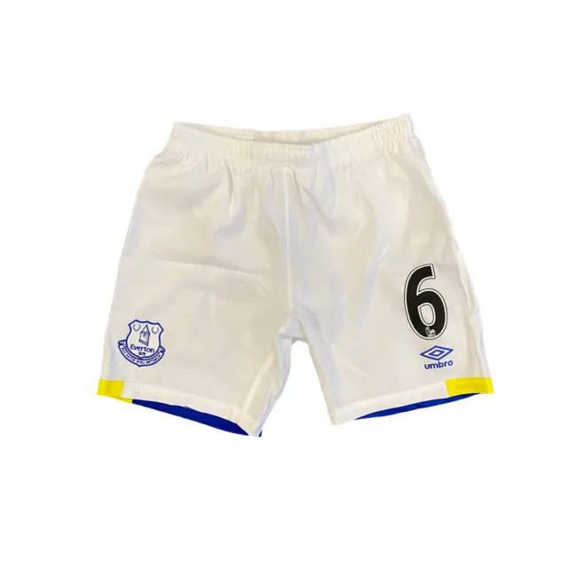 Pantaloncini da calcio Everton per bambini (taglia 13-14y) Umbro bianchi casa n. 6 - nuovi