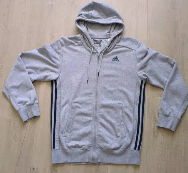 Mens / Boys Grey Adidas 3 Stripe Full Zip Hoodie Size Small Excellent Condition