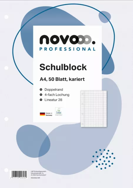 Schulblock A4 kariert (Lineatur 28, 50 Blatt, mit Rand, gelocht), 5 Stück