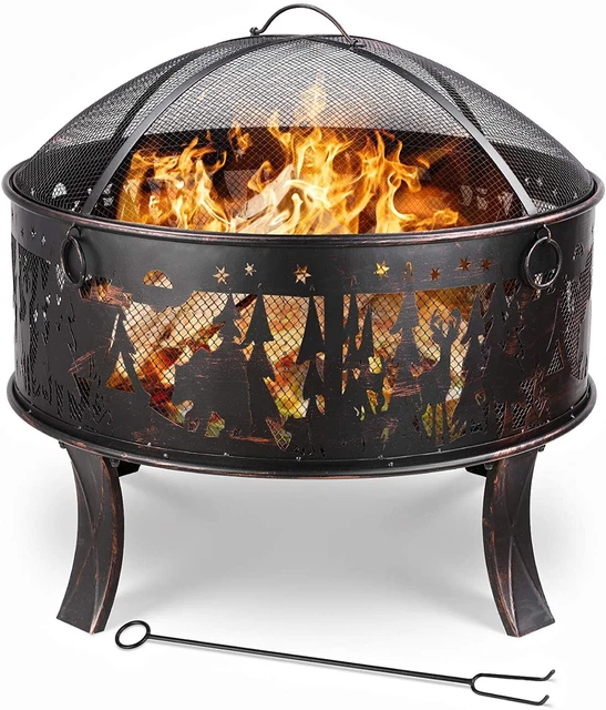 FEUERSCHALE 70CM FEUERSTELLE Garten Feuerkorb mit Funkenschutzgitter