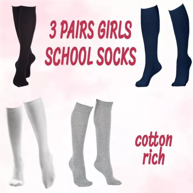 Kids Girls Over The Knee High Uniform Socks 3 Pairs Back to School Bundle White