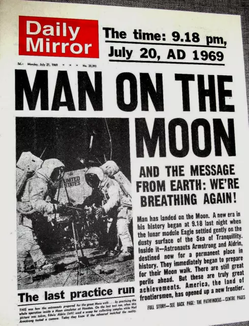 Daily Mirror Newspaper Apollo 11 Man on the Moon Space Exploration Rertro old uk