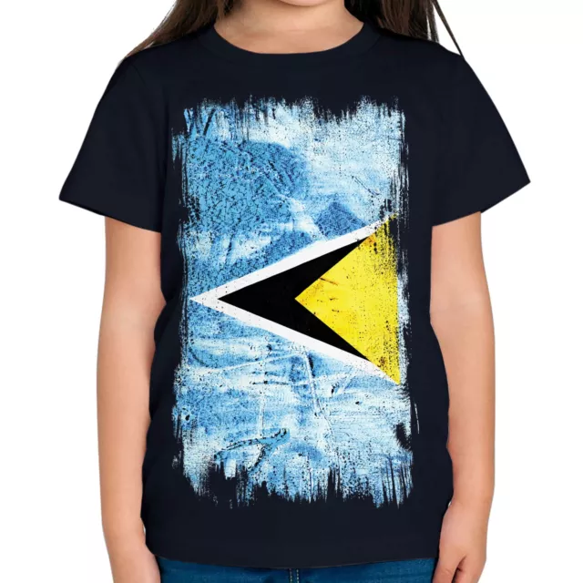 Saint Lucia Grunge Flag Kids T-Shirt Tee Top St. Lucia Shirt Jersey Gift