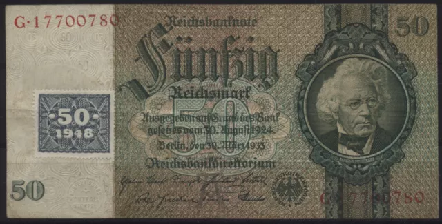 SBZ, KUPONAUSGABE Währungsreform 1948: 50 DM, 1948 auf 210b, Grabowski SBZ-8b, A