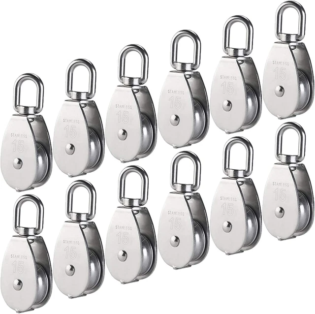 12Pcs Single Pulley Block (M15),  304 Stainless Steel Hanging Wire Towing Wheel,