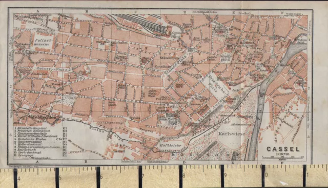 1925 German Map ~ Cassel City Plan Environs Public Buildings Hospital Churches