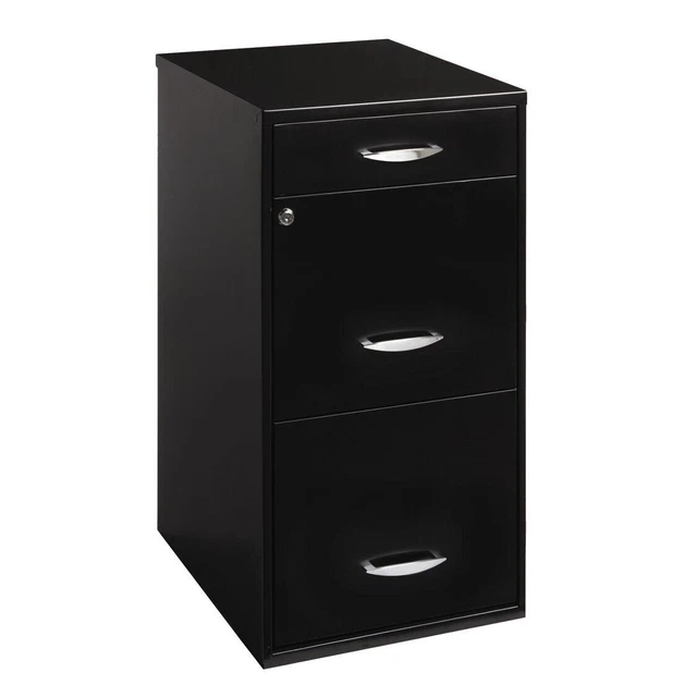 Filing Cabinet 18"W, 3-Drawer Organizer File Office Furniture, Black