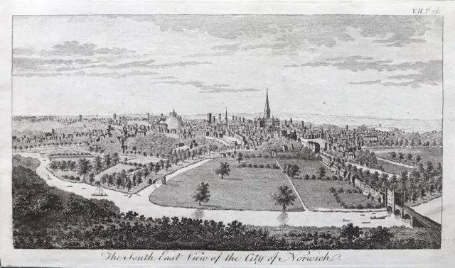 1776 Antique Print; South East View of Norwich, Norfolk by Goadby