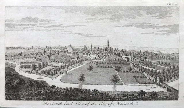 1776 antiker Druck; Südostansicht von Norwich, Norfolk von Goadby