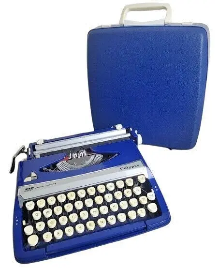 Rare Blue Smith-Corona Calypso Portable Typewriter & Case Retro Made in England