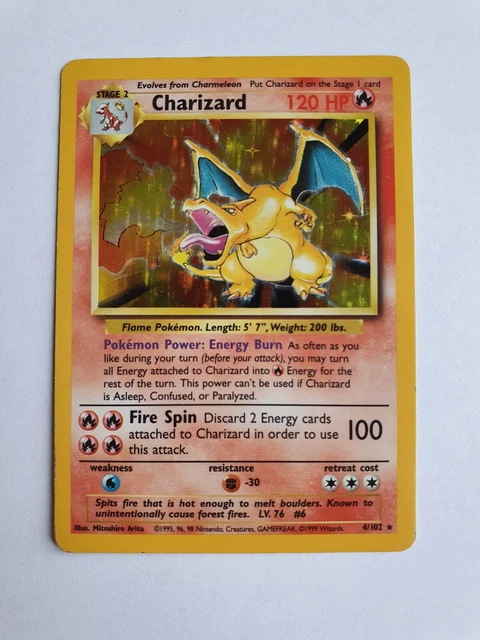 Charizard 4/102 Base Set Rare Holo Pokemon Card WOTC 1999 - Excellent