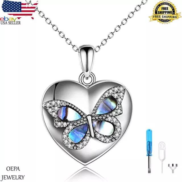 Collar de urna de mariposa para cenizas plata esterlina 925 cremación corazón cuello mujer