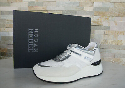 5 Chaussures Hommes HOGAN Rebel 7.5 UE 40,5 Baskets en Cuir Vert Noir BK724-40 
