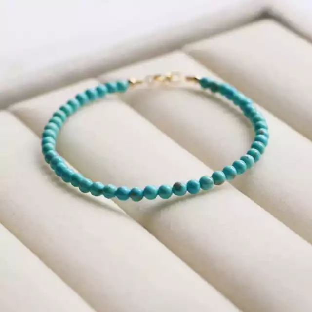 4MM Beautiful Natural Turquoise Beads Bracelet spread Chain Inspiration Beaded