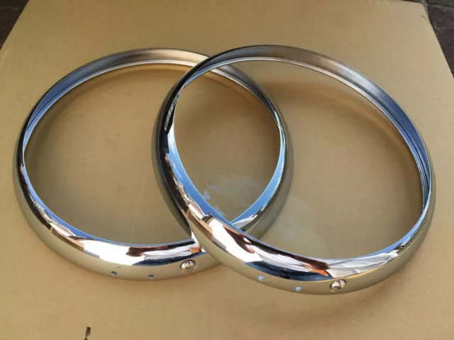 Morris Oxford New Chrome Headlamp Rims Triple Plated X 2 (Free Uk Post)