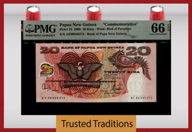 Tt Pk 24 2000 Papua New Guinea Commemorative 20 Kina Pmg 66 Epq Gem Uncirculated