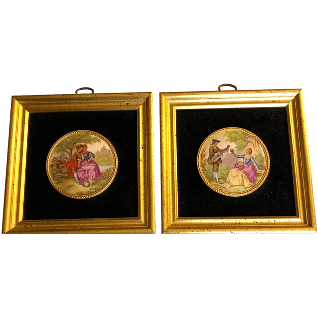 Vintage Pair Limoges Cameos Gold Gilt Framed Plaques 1940’s B&S Creations NY