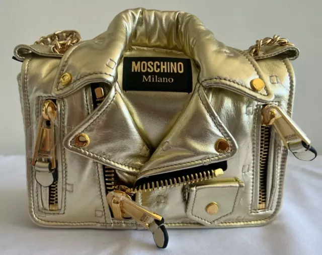 FEB SPECIAL! $2,295 Moschino Couture Jeremy Scott Gold Biker Jacket Shoulder Bag