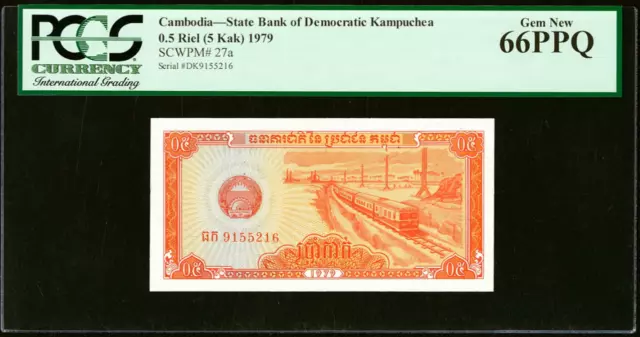 CAMBODIA, Kampuchea, Pick 27A, 1979, 5 KAK ( 0.5 Riel), PCGS 66 PPQ, GEM NEW