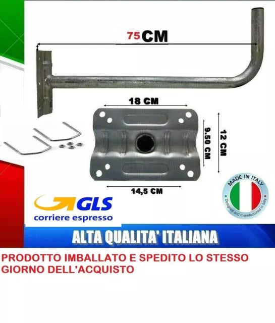 Supporto Palo/Staffa A Muro Ad L Maxi Da 80Cm Per Parabola Satellitare +Supporti