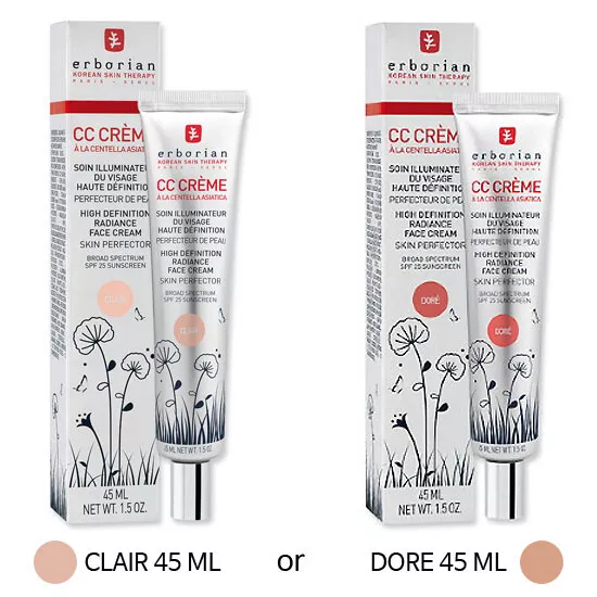 45mL (Clair or Dore) erborian C.C (Tracking) SPF25 Sunscreen HD Skin Perfector
