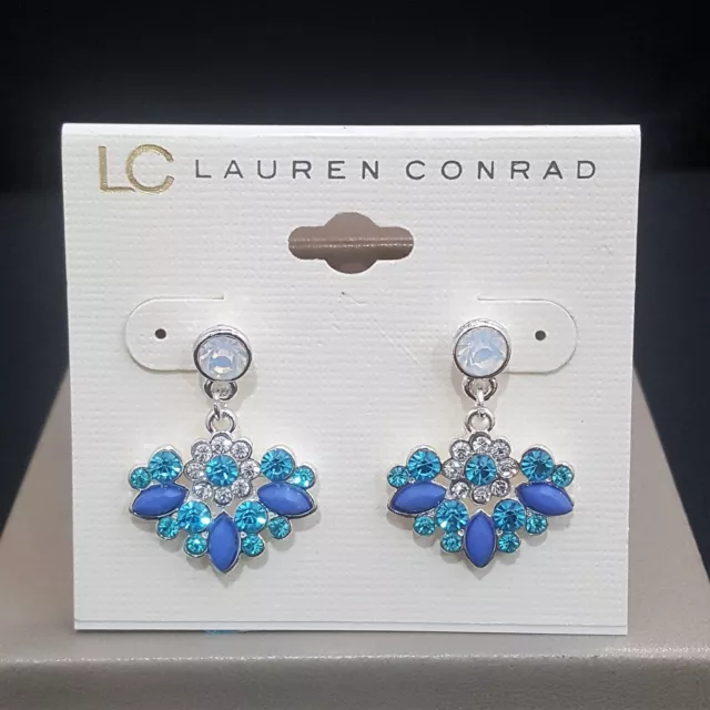 Lc Lauren Conrad Silver Plated Blue Rhinestone Dangle Earrings Nwt