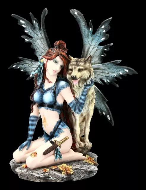 Figurine Elfes - Celeste Avec Loup - Fée Statue Fantastique Déco Cadeau