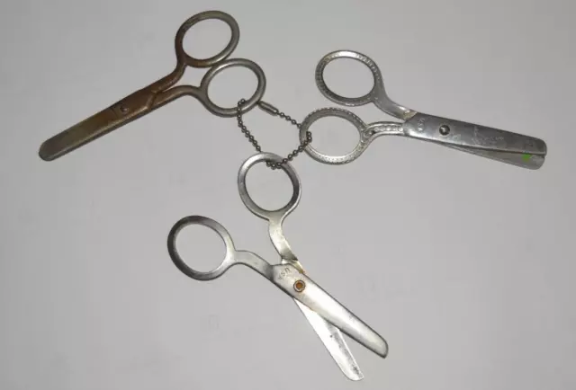 Lot of 3 vintage children's child's metal blunt 4" safety scissors USA