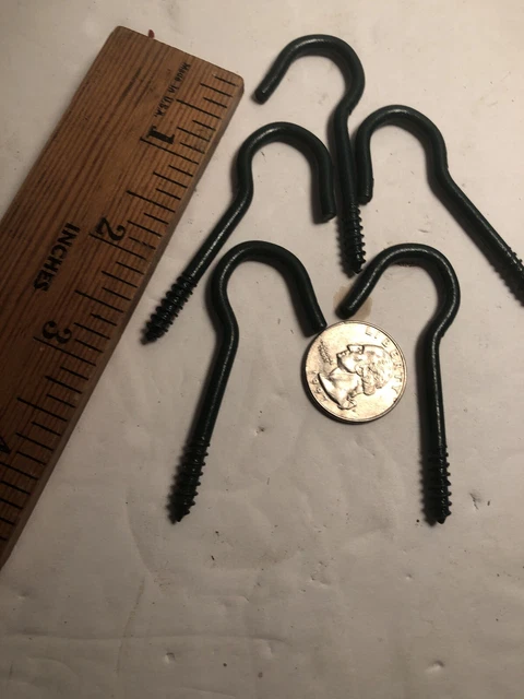 Lot Of 5 National 2 5/8” Green Painted NonShouldered Screw In Hooks Ceiling Wall