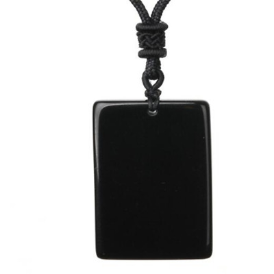 Obsidian uncarved Square Pendant Necklace Unisex Amulet Natural Beautiful