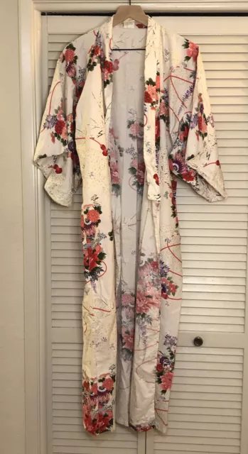 Vintage Japanese Floral Print Kimono Robe One Size Made In Japan