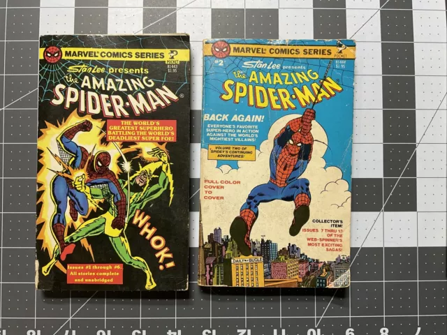 Stan Lee Presents The Amazing Spider-Man 1-6 & 7-13 Marvel Pocket Book 1977 #1#2