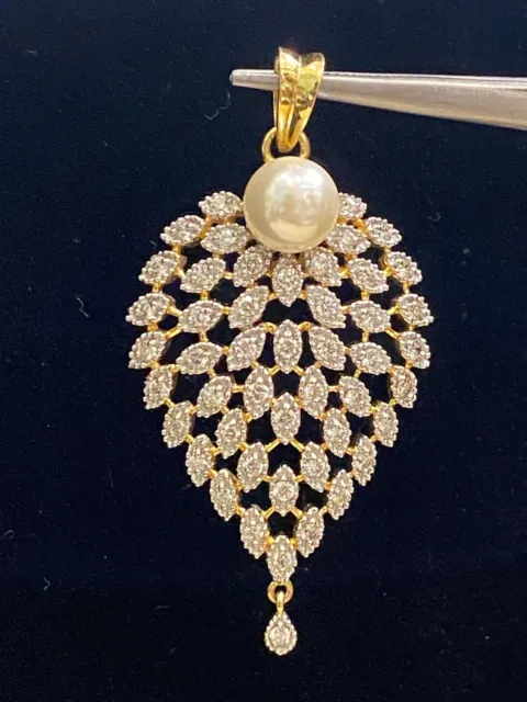 3,40 Cts Runde Brilliant Cut Natürlich Diamanten Perle Anhänger In 585 14K Gold