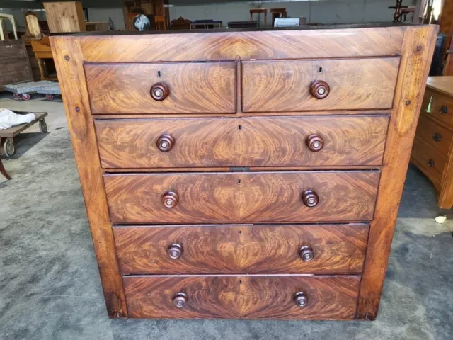 Antique Victorian large 2 over 4  square  chest of drawers flame mahogany