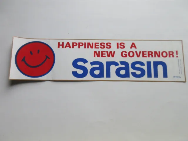 Ron Sarasin Governor Connecticut Happiness is a New Governor bumper sticker